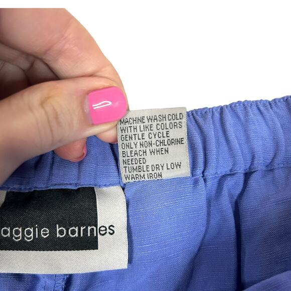 Maggie Barnes Size 28W Pull On Ankle Pant Silk Linen Cropped Casual Coastal Blue - Picture 8 of 9